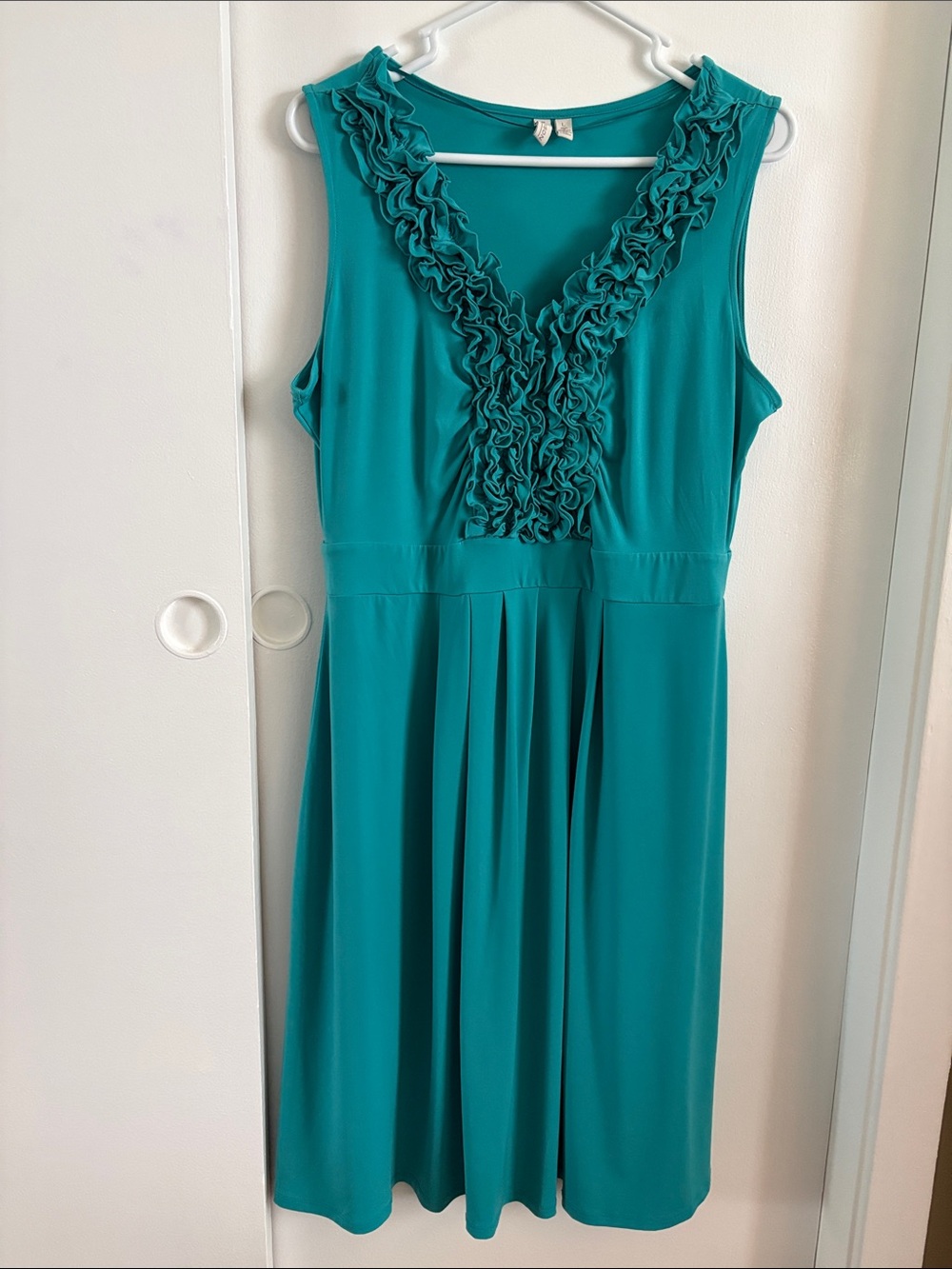 Madison Teal Sleeveless Ruffle V-Neck Midi Dress